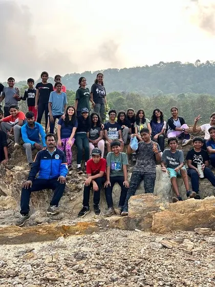 A happy group of campers and instructors pose for a photo during a trek at our Dandeli camp. These camps are a great place to make new friends and create lasting memories.