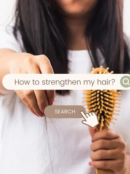 Are you searching for how to strengthen your hair? This image captures that common query, positioning The Hair Kitchen as the answer for those tired of hair breakage and dull locks.