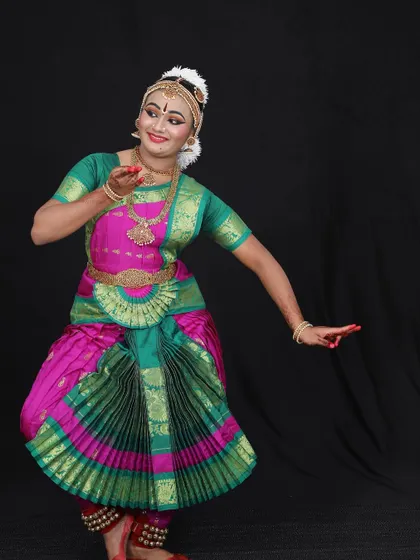 Aditi Elan's costume was made from a saree bought in Kanjivaram. Being a teacher also involves having an eye for detail, ensuring every aspect of the presentation is perfect.