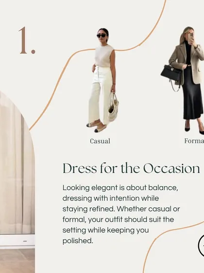 The first rule of being well-dressed is to dress for the occasion. This slide shows the difference between a casual and formal look, emphasizing that your outfit should always suit the setting while remaining polished.