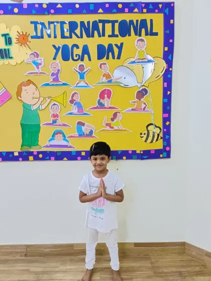 This young camper stands confidently in her yoga pose. We aim to build confidence and self-esteem through all our activities.