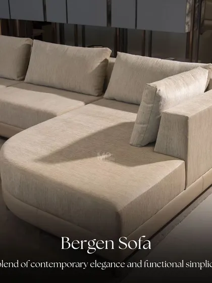 A full view of the Bergen Sofa, highlighting its balanced and inviting silhouette. The discreet, minimalist legs elevate the sofa, giving it a lighter, more airy presence that is characteristic of Scandinavian design.