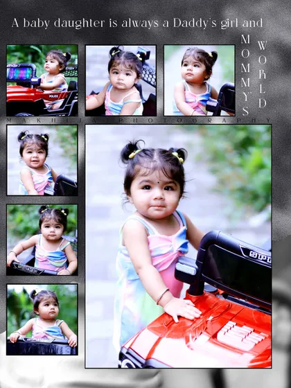 This is a sample of a photo album page design from Vaanya's shoot. I arrange a selection of the best images into a narrative collage, giving you a complete story of the photoshoot in a single, beautifully composed layout.