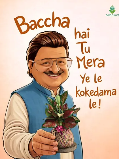 Even Dhurandhar Bhatawdekar knows a good gift when he sees one. This fun graphic shows him offering a beautiful Kokedama, because who can resist these little green bundles of joy?