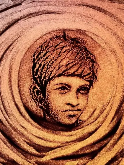 My sand tribute to the Sandalwood power star, Puneeth Rajkumar. This portrait, titled 'ಮರಳಲಿ ಪುನೀತ' (Puneeth in Sand), was created as a heartfelt birthday wish.