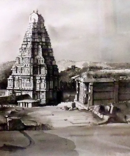 I believe in showcasing art that documents our heritage. This watercolor of a Hampi temple by Balu Sadalge captures the magnificent architecture and the quiet grandeur of the historical site.