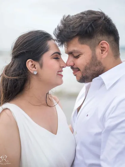 A quiet, tender moment nose-to-nose. These close-up portraits are perfect for capturing the deep connection and affection between a couple.