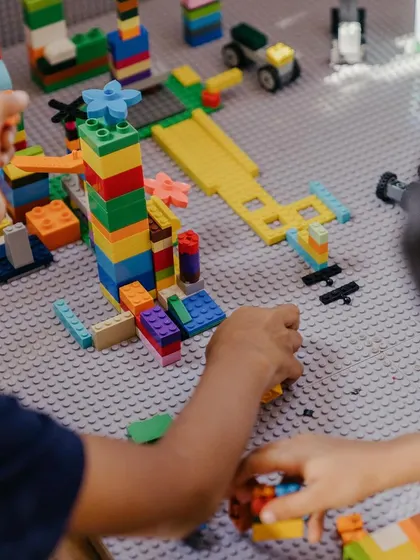 A close-up of a complex Lego creation in our Makerspace. This kind of block play is fantastic for developing spatial reasoning, fine motor skills, and patience.