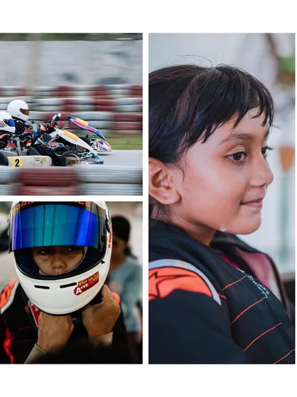 A collage showcasing one of our talented female drivers, Samyuktha Nair. We are proud to support her journey in the RMC National Championship and believe in her potential.