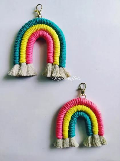 It's not every day you see a rainbow. These pretty little macrame rainbow keychains can also be used as bag charms. They are a great eco-friendly and sustainable gift option, and I can customize them in any color combination.
