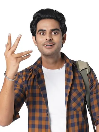 A commercial photograph for a financial brand, aimed at a younger demographic. The model's expression is engaging and relatable, perfect for advertising posters or online ads.