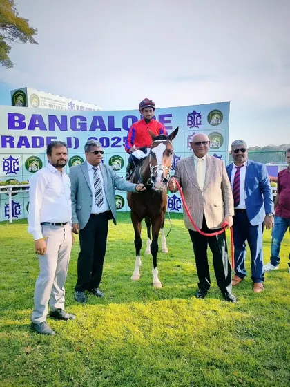 Prana, with jockey Akshay Kumar, after winning the 162nd Year Commemoration Trophy.