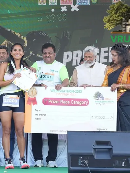 Receiving the first prize at the Vrukshathon Heritage Run. This was an unexpected PB for me, a reminder that sometimes the best results come when you just decide to go out and have fun.