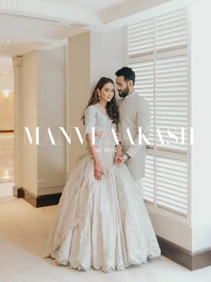 A bright and airy portrait of a couple in Mumbai. The text overlay gives it a modern, magazine-like feel, perfect for a contemporary love story.