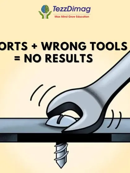 A motivational graphic: "Efforts + Wrong Tools = No Results." We provide the right tools for your child's success.