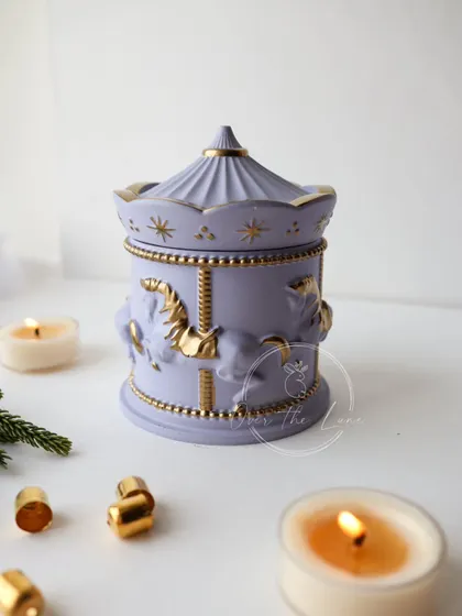 The lilac merry-go-round jar, with its hand-painted gold details.