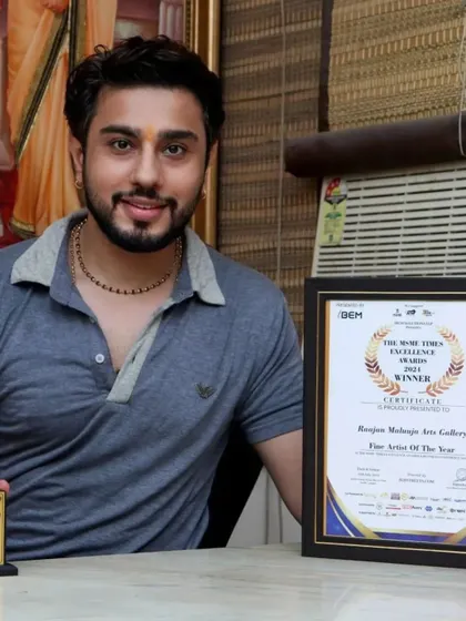 Holding the MSME Times Excellence Award 2024 for 'Fine Artist of the Year'. This recognition fuels my passion to continue my work.