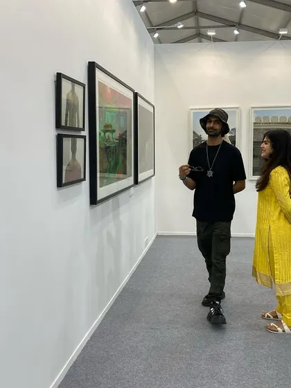 Actor Ashmit Patel and travel vlogger Shenaz Treasurywala visiting our booth at Art Mumbai.