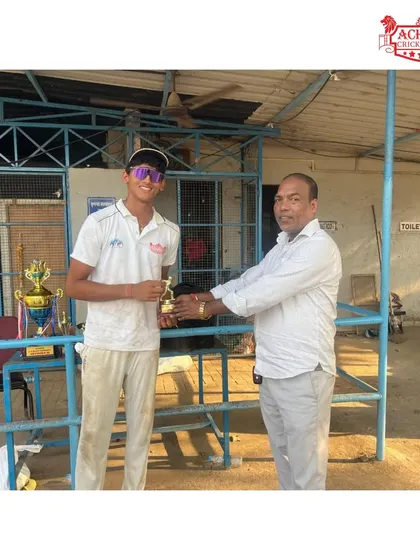 Another shot of Mittansh N being honored as the Man of the Series for his outstanding all-round performance in the AT Cup.