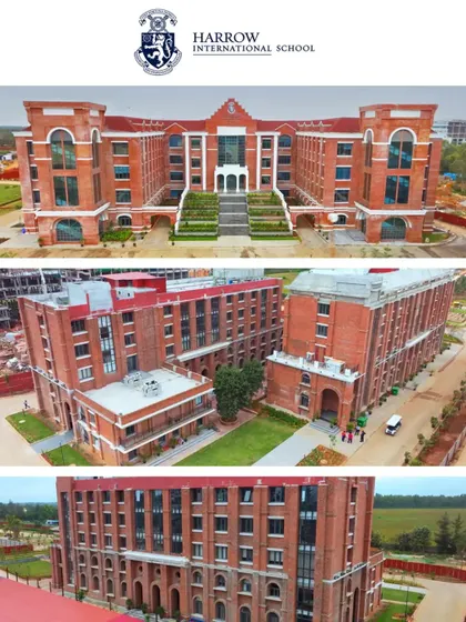 Capturing the impressive brick facade and architectural details of Harrow International School during its construction phase. Our high-resolution aerial photography is perfect for architectural showcases.