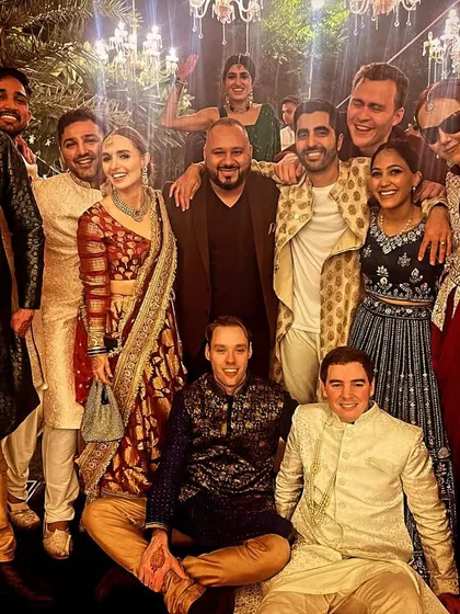 A group photo with the amazing guests at an NRI wedding in Delhi. The energy from this international crowd was incredible.
