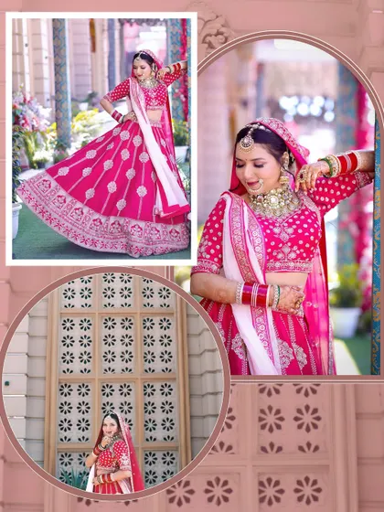 A creatively framed collage of the bride, using architectural elements to highlight her portraits.