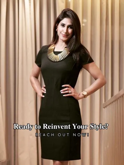 Ready to reinvent your style? Here I am in a perfectly fitted black dress, a staple of any powerful wardrobe. This look is an invitation to my clients to reach out and begin their own style transformation.