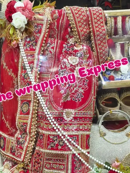 Here is a complete bridal lehenga trousseau packing. I display the outfit, jewelry, and accessories beautifully so it looks like a stunning gift set for the bride's special day.