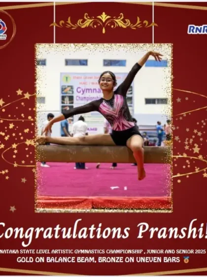 Celebrating Pranshi's victory at the Karnataka State Level Championship, where she secured Gold on the Balance Beam and Bronze on the Uneven Bars.