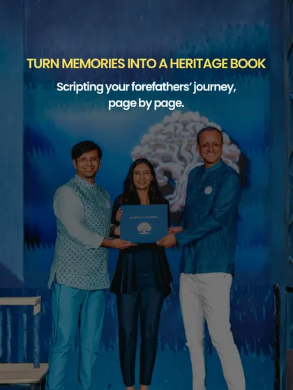 We help you turn memories into a tangible heirloom with a custom 'Heritage Book'. Here, we are presenting the finished book, a beautifully scripted and designed volume that documents a family's journey for generations to come.