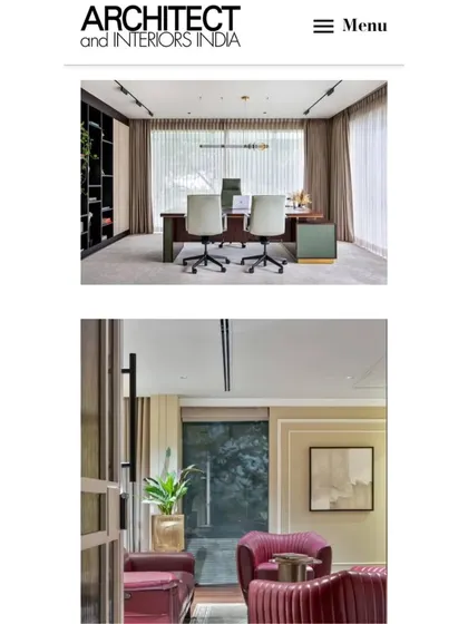 More shots from our feature in Architect and Interiors India for the Meghana Foods office, showcasing the director's cabin and a lounge area.