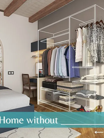 The internal layout of our fabric-paneled wardrobe, showing how we maximize every inch of space for clothes, accessories, and shoes.