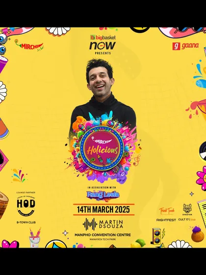 The official artwork for the Mirchi Holicious event, another huge Holi party I was a part of.