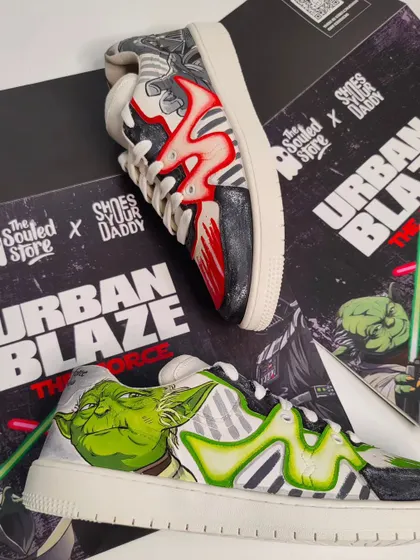 The final mismatched pair for The Souled Store x Star Wars drop, displayed with its custom packaging. The design captures the eternal conflict between the light and dark side of the Force.