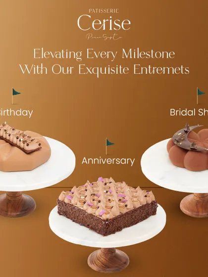 I believe in elevating every milestone with exquisite entremets. This image shows how my creations are perfect for any celebration, from a birthday to an anniversary or a bridal shower.