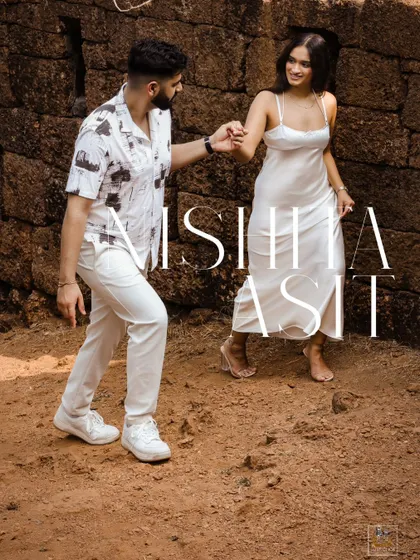 A creative pre-wedding shot at a historic fort in Goa, capturing the couple's adventurous spirit.
