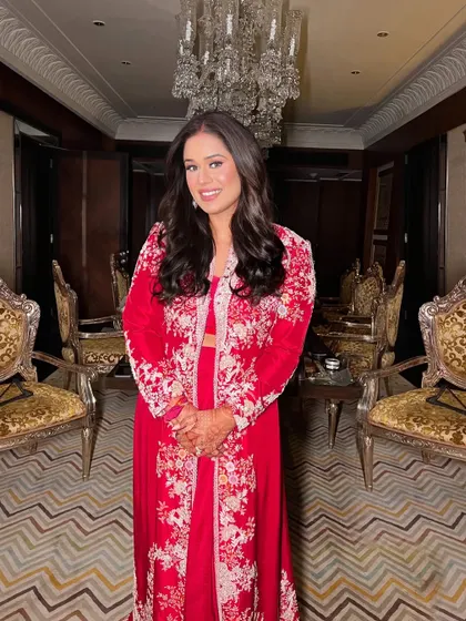 We created this delicate and demure makeup look for our beautiful bride's welcome dinner. Dressed in a stunning red Anamika Khanna outfit, she looked absolutely breathtaking.