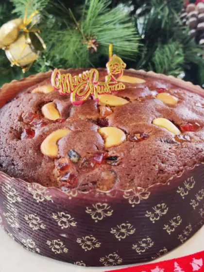 Our traditional Christmas plum cake is a festive staple. It's loaded with rum-soaked fruits and nuts, and baked to perfection for a rich, moist texture.