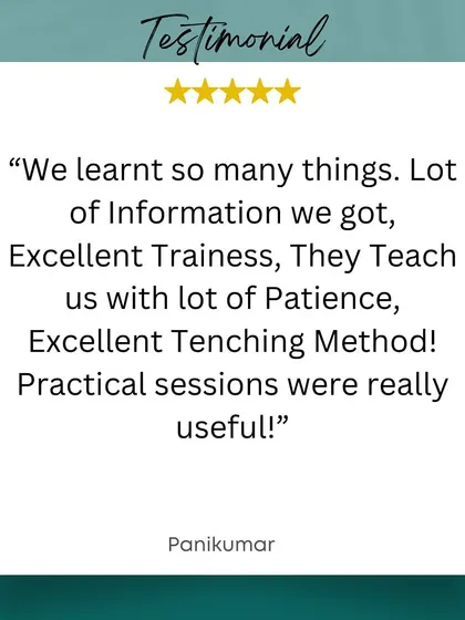 "Practical sessions were really useful!" A testimonial from Panikumar, who appreciated the patient teaching methods and excellent information provided by our trainers during the hydroponics program.