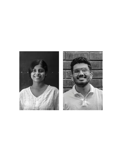 A combined portrait of Ar. Gayatri Nadagouda and Ar. Kausthub Hareendran.