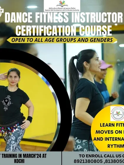 This poster promotes our Dance Fitness Instructor course, which is open to all. We focus on teaching a variety of rhythms to make you a versatile and effective instructor.