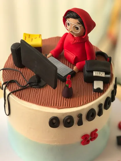 Another angle of the fun and detailed coder cake.