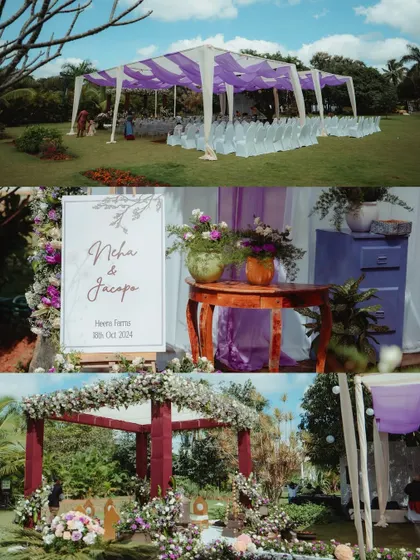 A collage showing the beautiful decor and setup for an outdoor wedding ceremony. We capture the details that create the perfect ambiance for your day.