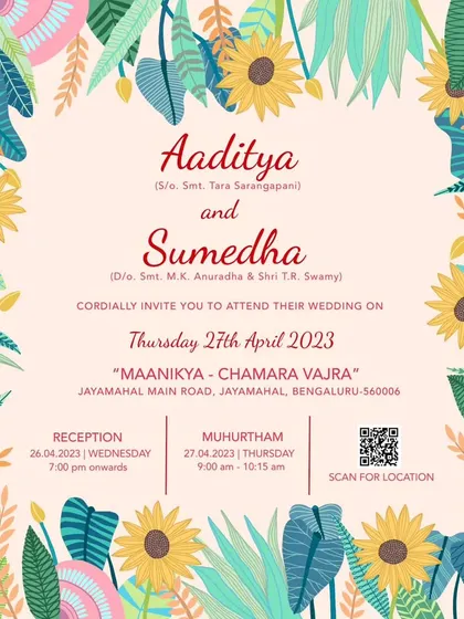 The full view of the sunflower-themed wedding invitation, identical to ID 10. This digital invite is ready for sharing and includes all event details in a clear, elegant layout.