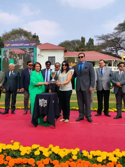 The Srikantadatta Narasimharaja Wadiyar Memorial Trophy is presented to the winning connections.