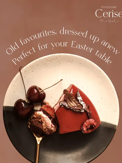 Old favourites, dressed up anew for an Easter table. This image shows a slice of my classic berry entremet, a perfect way to celebrate tradition with a modern twist.