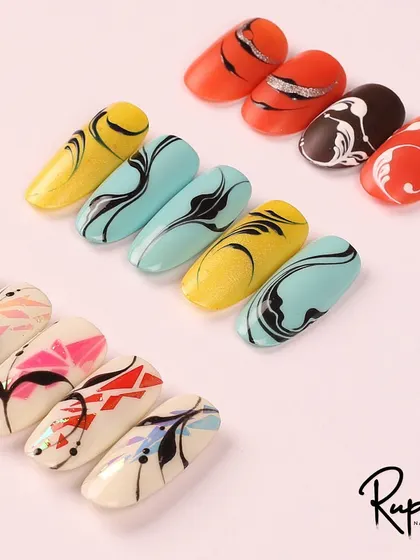More examples of my complex swirl nail art, from bold graphic patterns to more fluid and abstract designs.