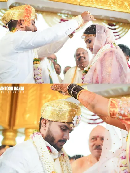 A diptych of the sacred wedding rituals, capturing the solemnity and tradition of the moment.