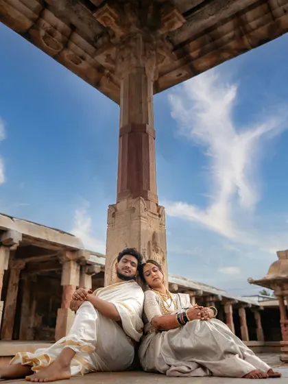 Finding serenity amidst the grandeur. I captured this couple in a moment of peaceful togetherness against the ancient architecture of a temple, their love story becoming a part of its timeless history.