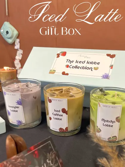 The complete Iced Latte Gift Box, featuring a trio of my most popular latte candles: Iced Coffee, Matcha, and Lavender. It’s a treat for the senses.
